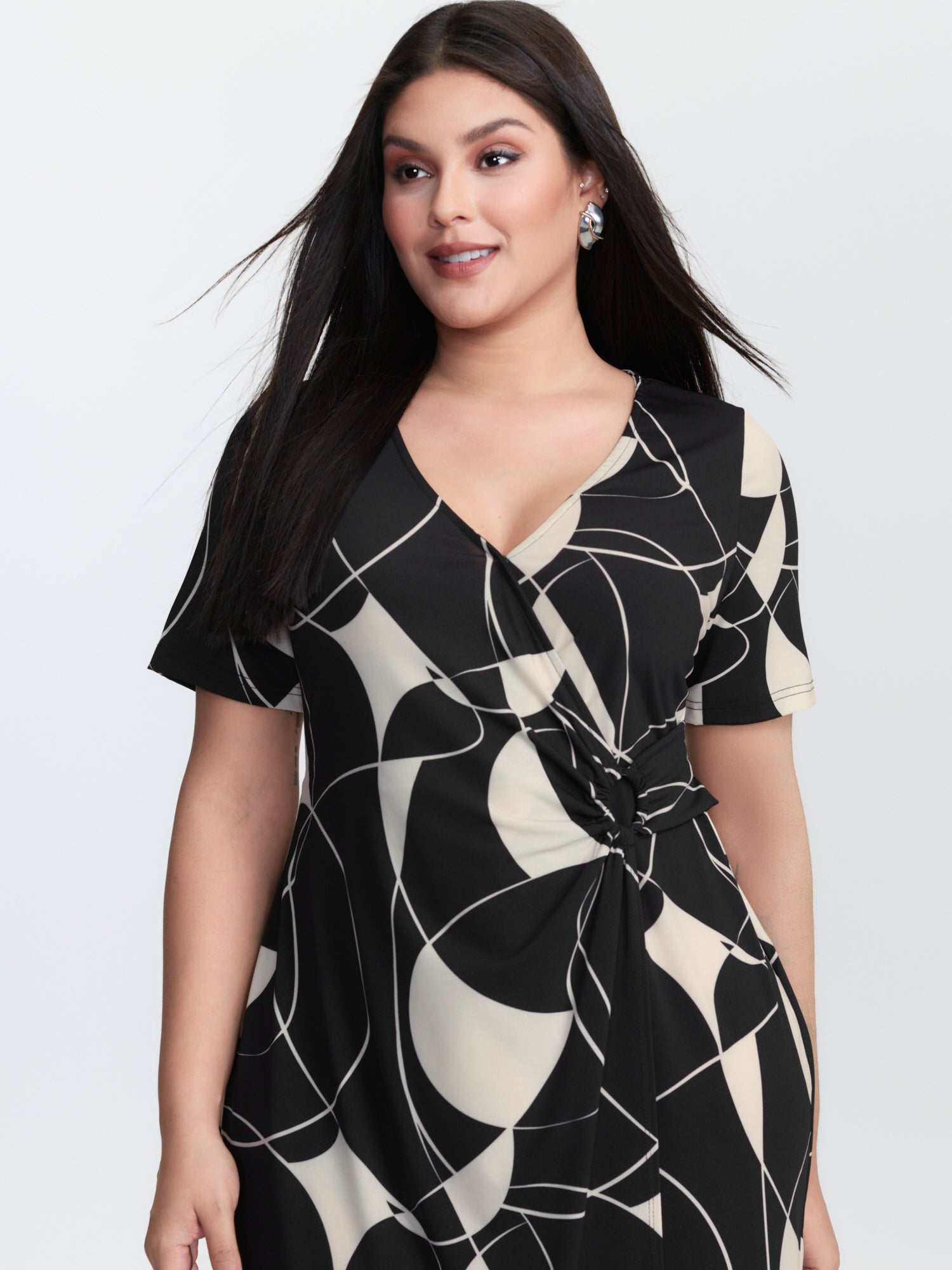 Geometric Print Stretchy Knotted Midi Dress