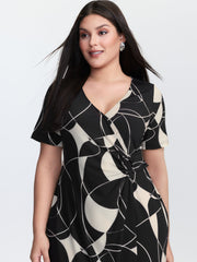 Geometric Print Stretchy Knotted Midi Dress