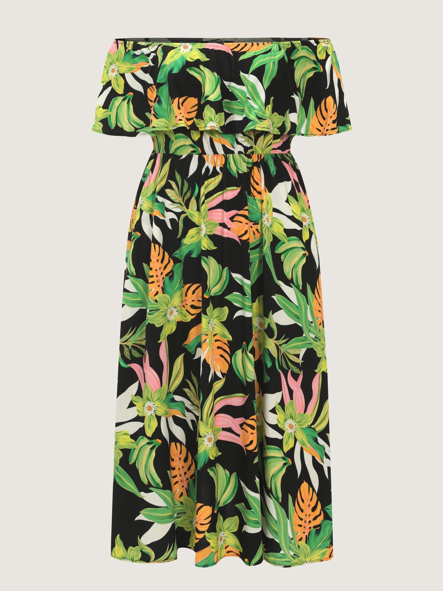 Tropical Print Cold-Shoulder Maxi Dress