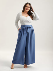 Smocked Waist-Tie Flared Pants