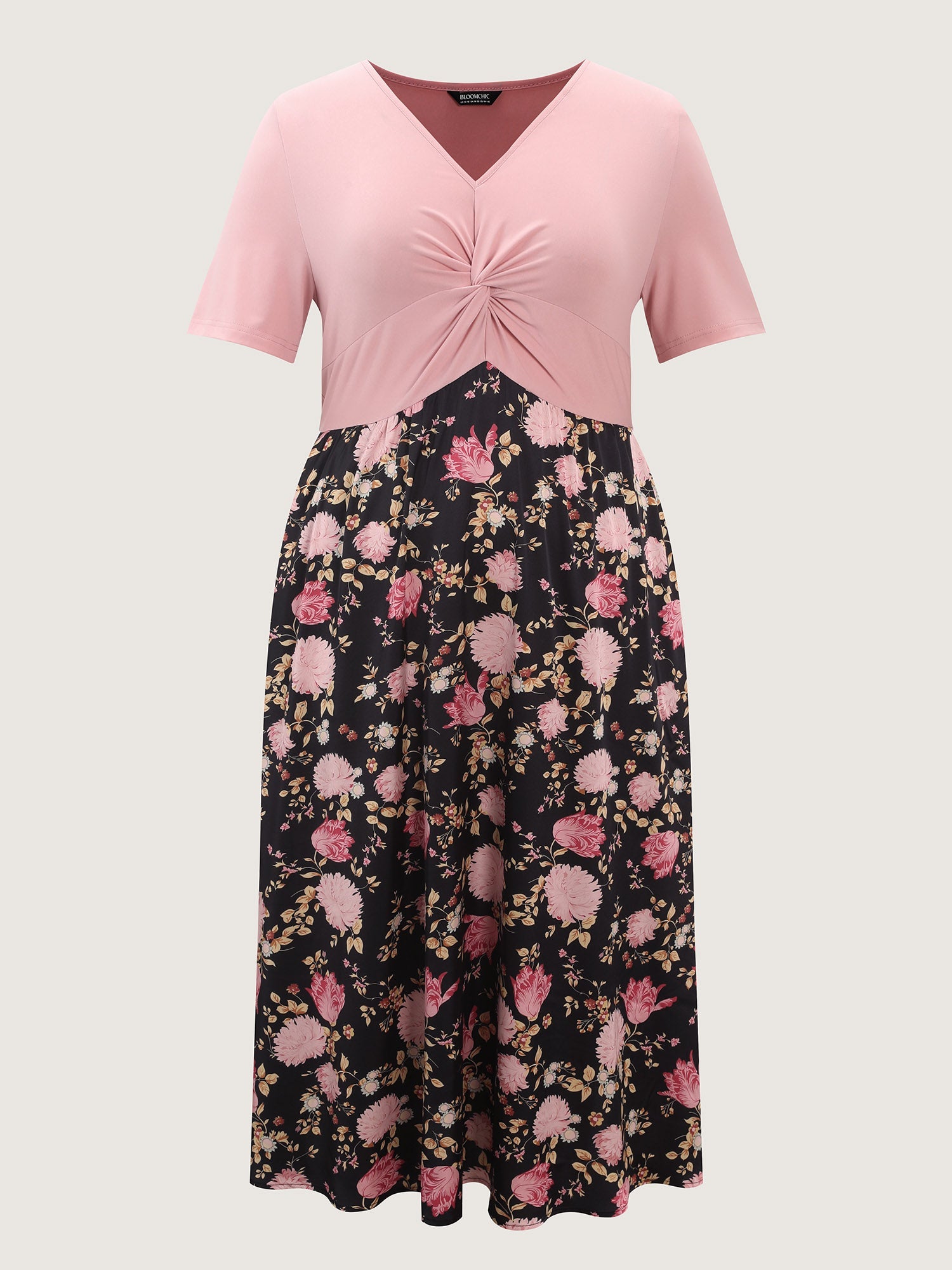 Floral Print Ruched Bodice Midi Dress