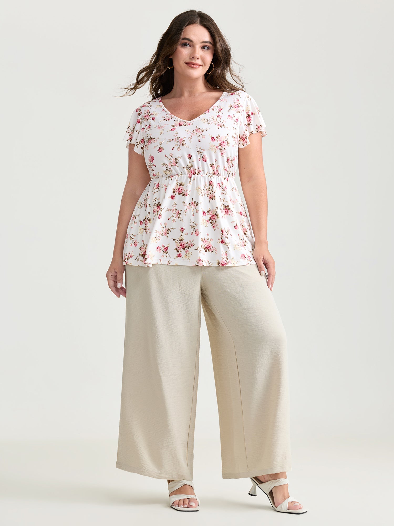 Cute Floral Print Stretchy Knit Top