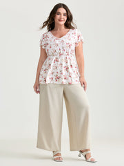 Cute Floral Print Stretchy Knit Top