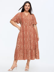 Floral Print Waist-Defining Flowy Midi Dress
