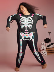 Skeletal Rib Print Hidden Zipper Lounge Jumpsuit