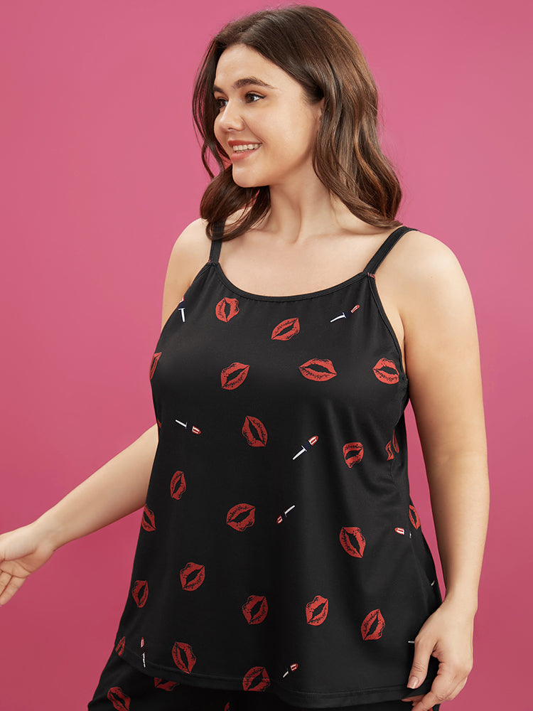 Sweet Lips Print Cami Pajama Top