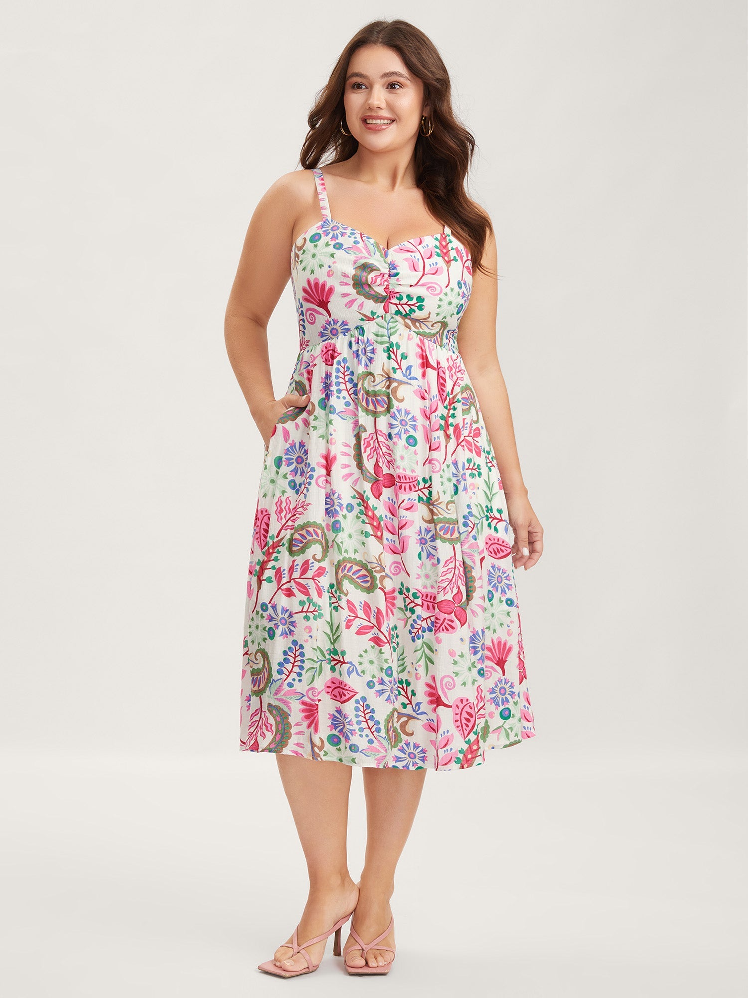 Backless Bow Paisley Print Cami Midi Dress