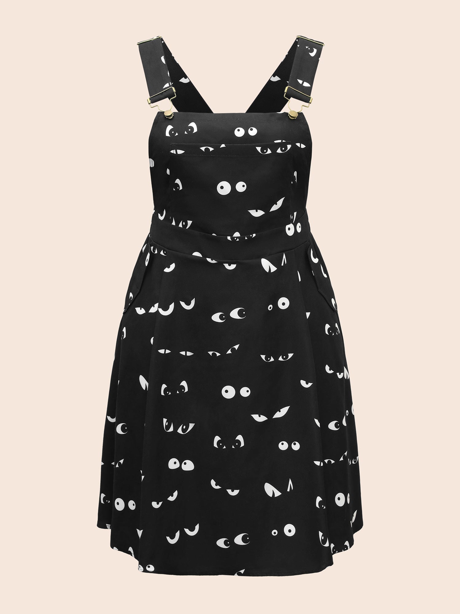 Bat Eyes Overall Straps Skirt Midi Dress