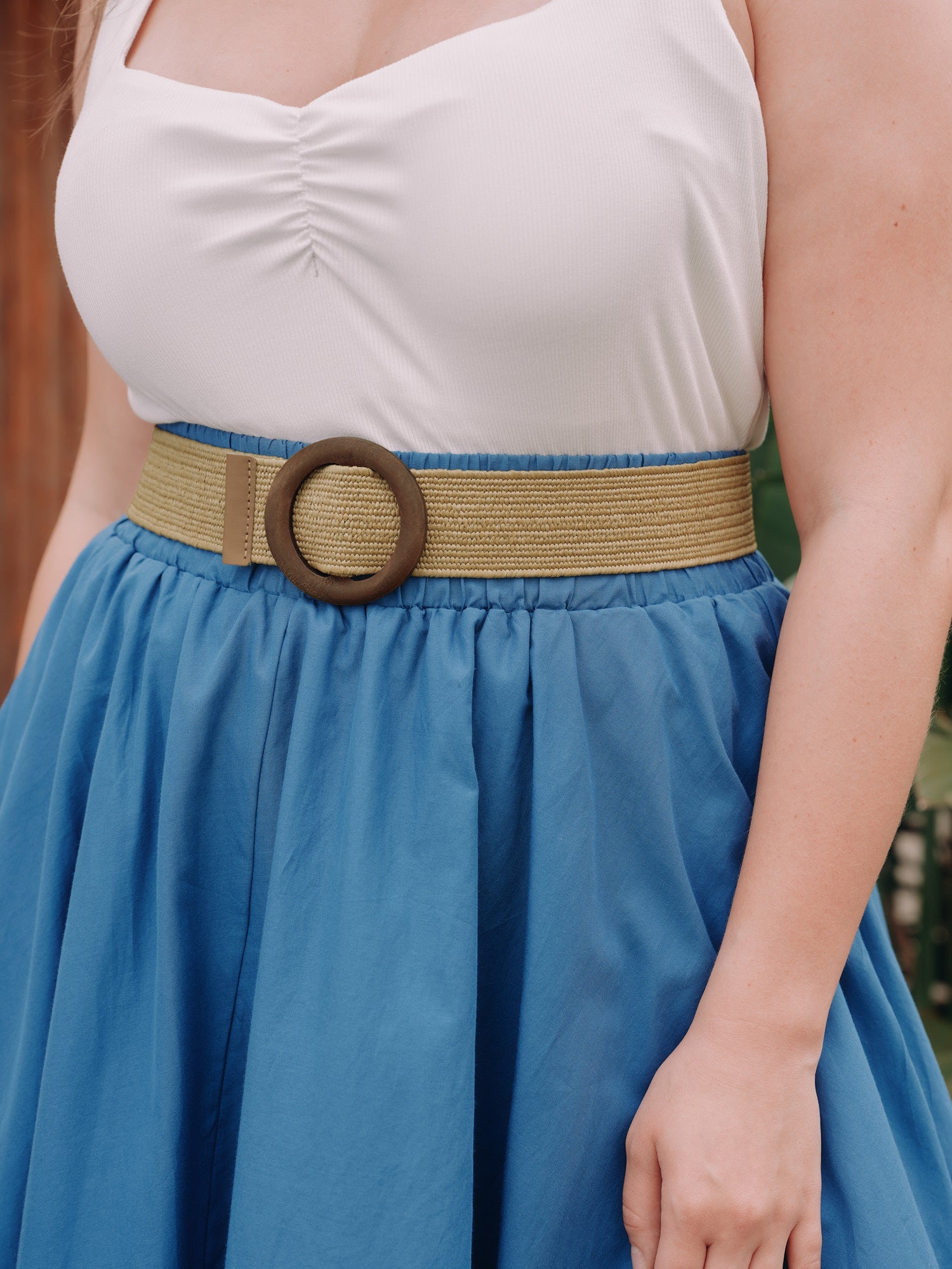 Stretchy Buckle Woven Wide Belt