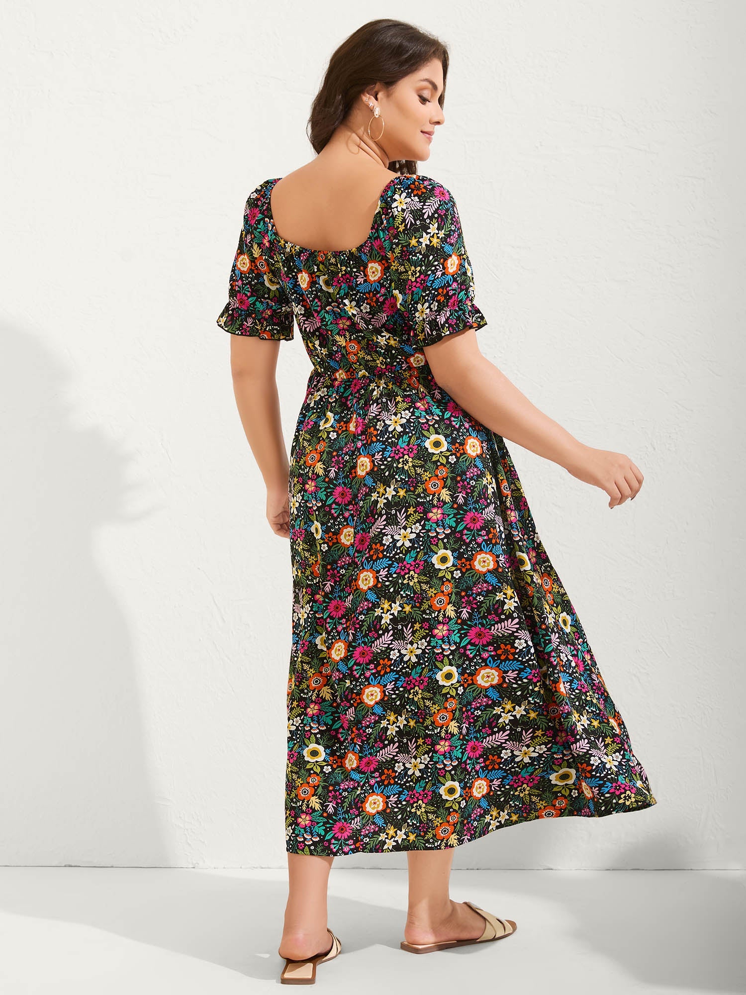 Shirred Stretchy Waist Floral Maxi Dress