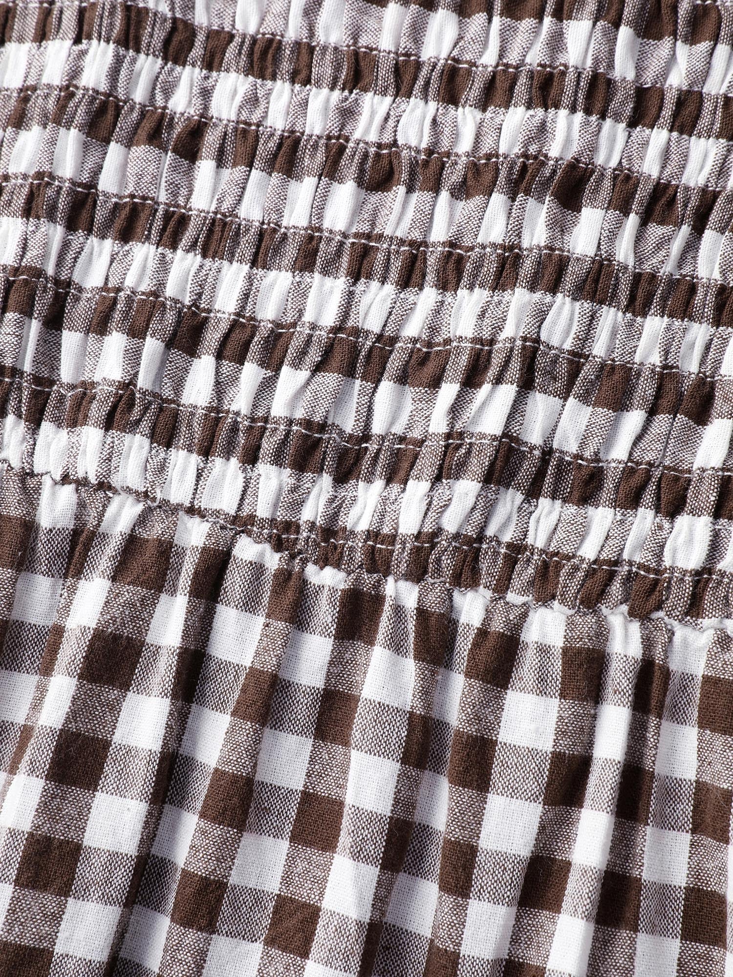 Gingham Lace Shirred Tiered Midi Dress