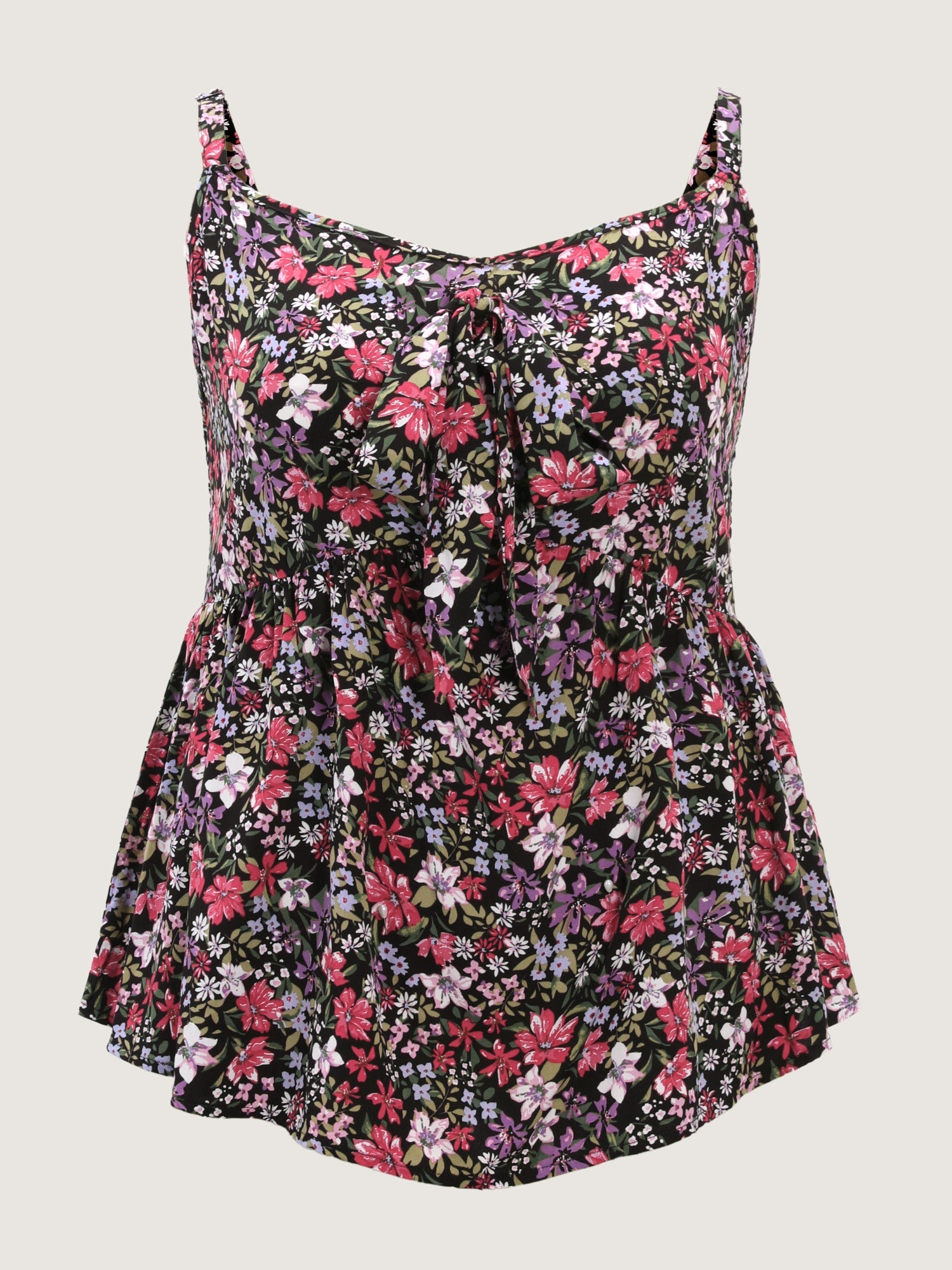 Floral Print Bow Tie Cinched Waist Tank Top