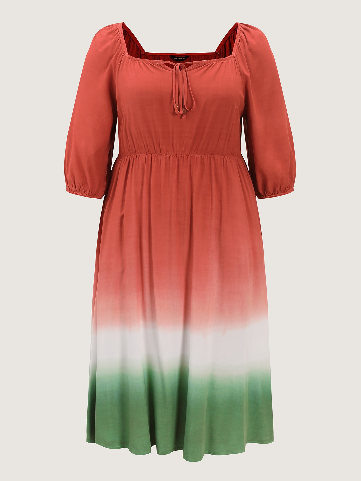 Dip Dyed Drawstring Neck Midi Dress
