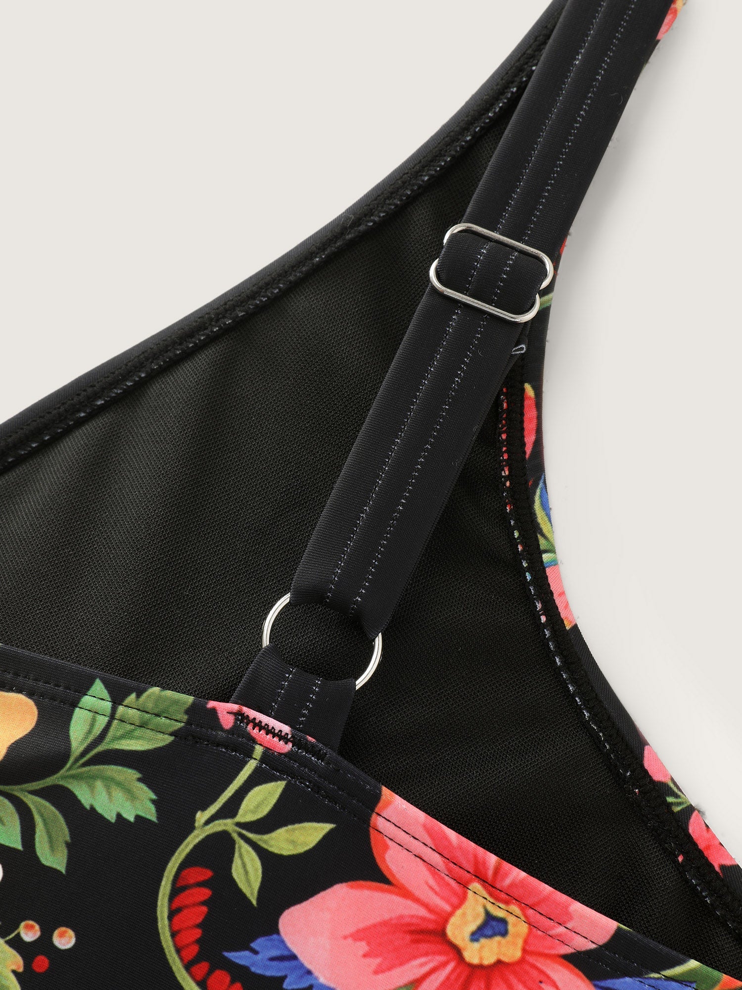 Tropical Floral Print V-Neck Swim Top