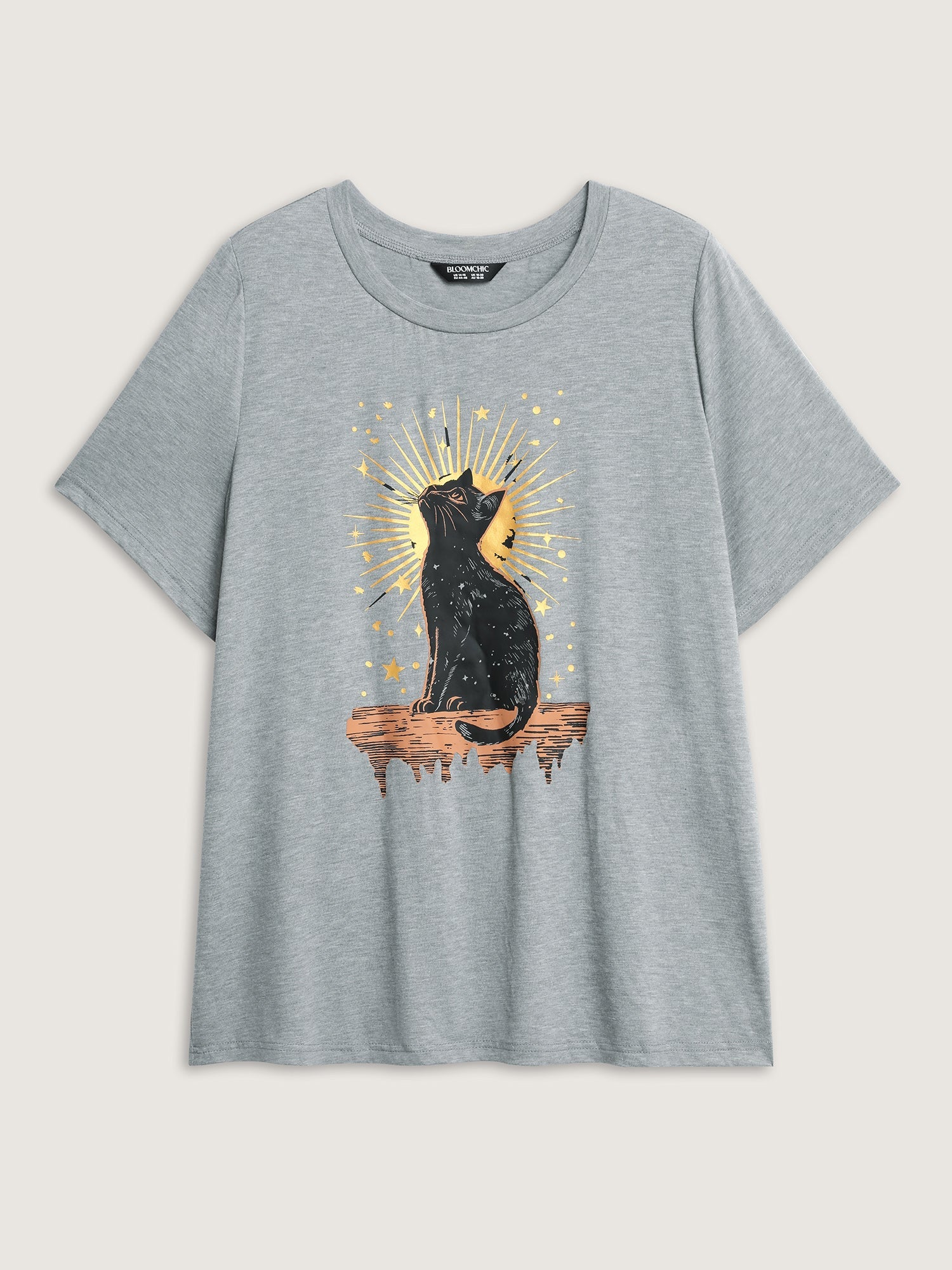 Midnight Cat Print Stretchy T-Shirt