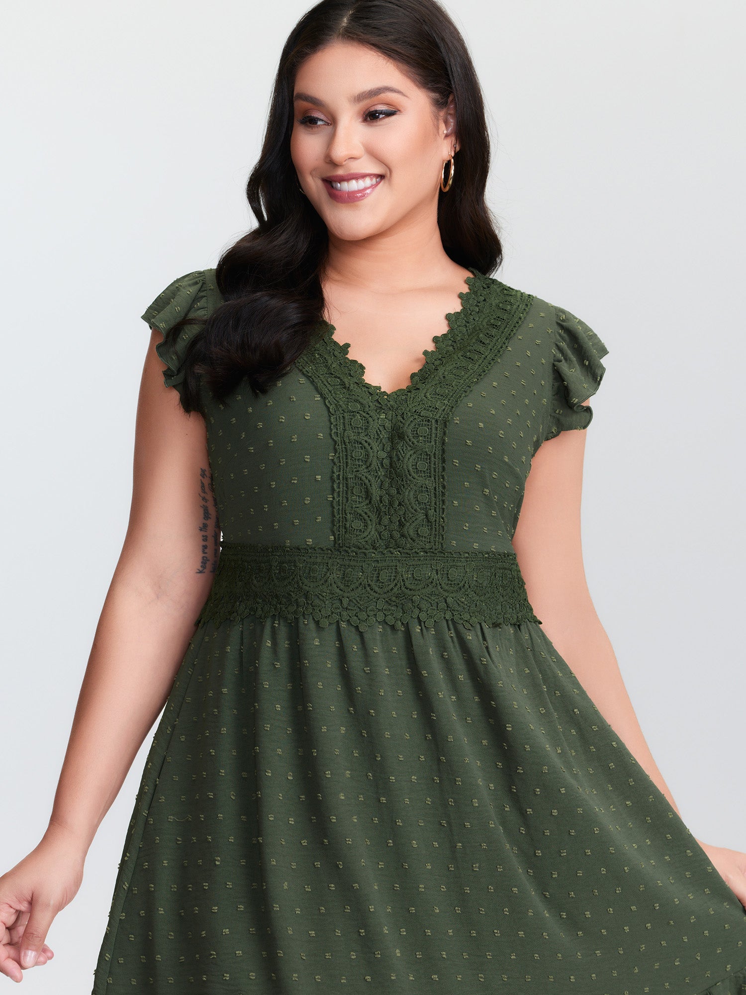 Textured Polka Dots Lace Trim Mini Dress