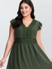 Textured Polka Dots Lace Trim Mini Dress