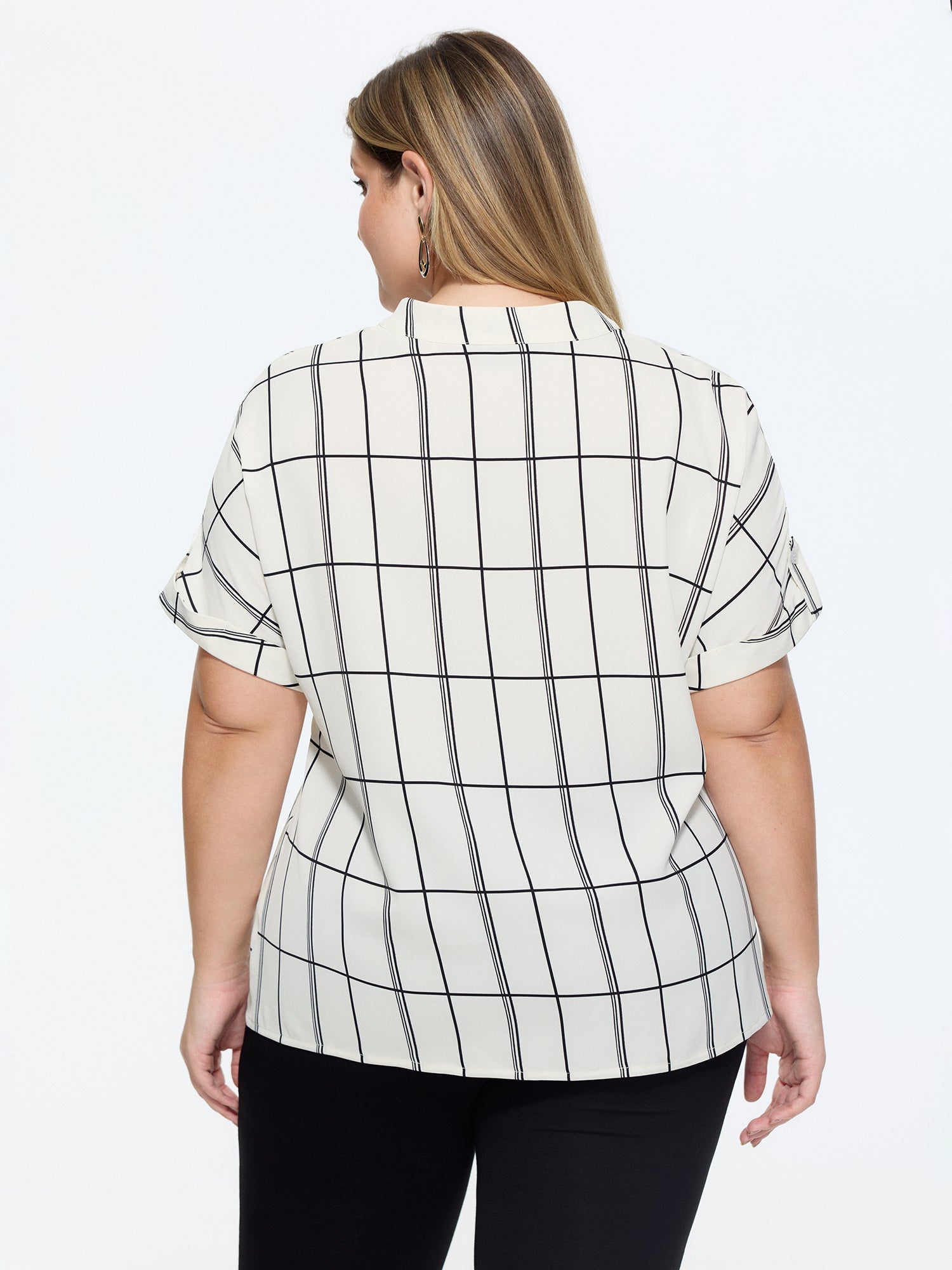 Geometric Print Ribbon Neckline Blouse