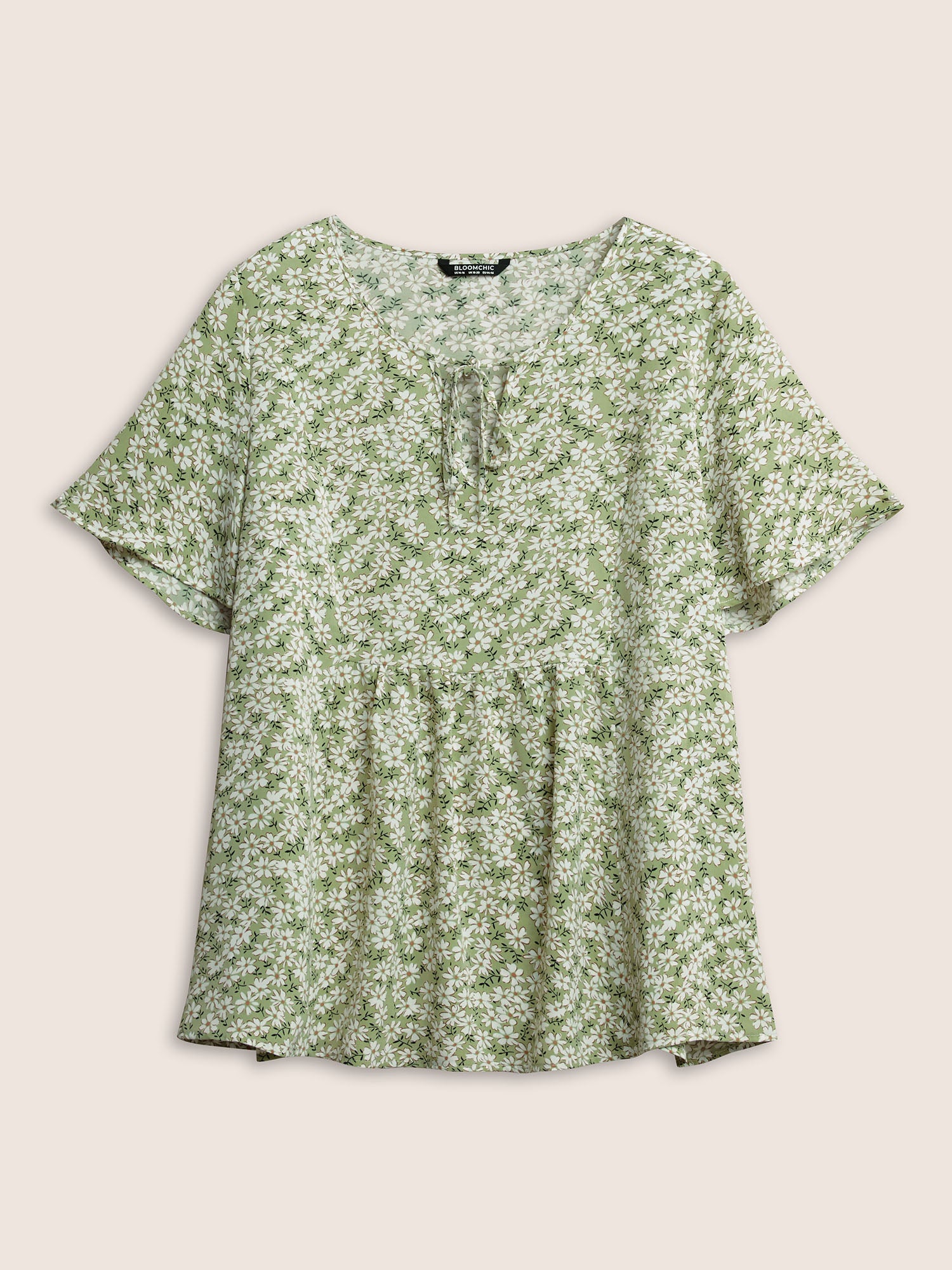 Ditsy Floral Ruffle Sleeve Gathered Ties Blouse