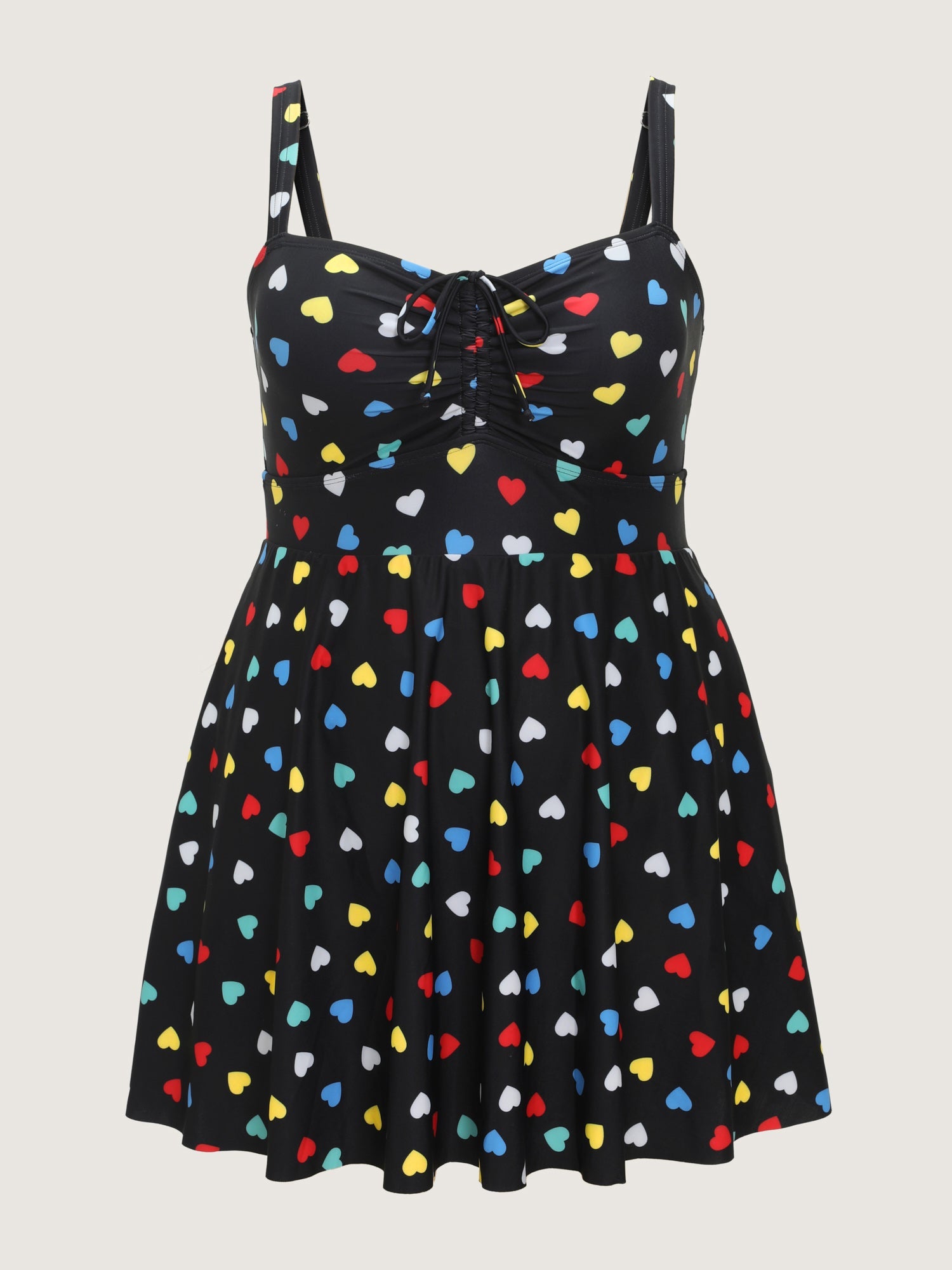 Colorful Heart Print Pockets Swim Dress