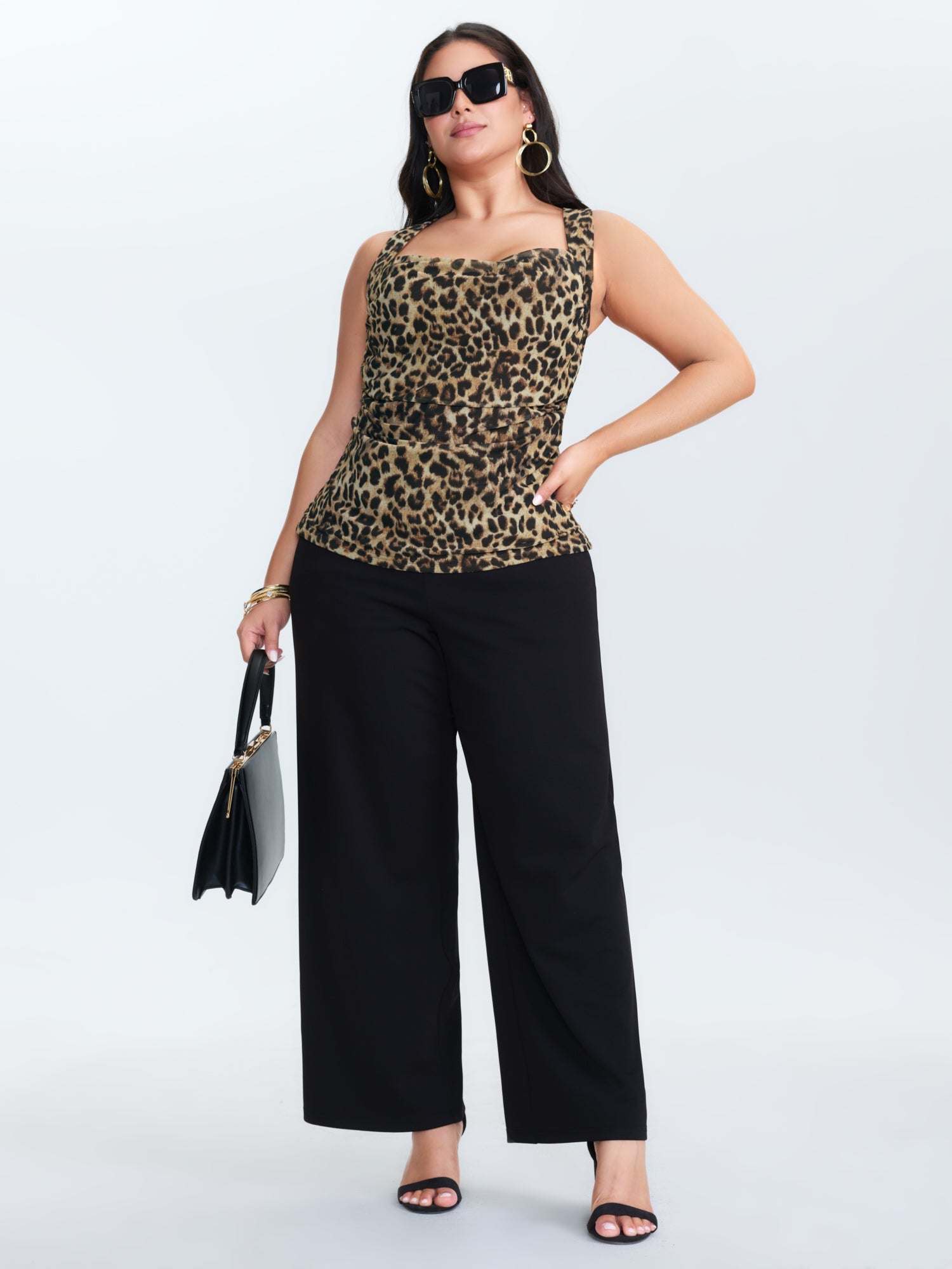 Leopard Print Cowl Neckline Fitted Tank Top