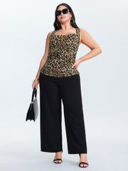 Leopard Print Cowl Neckline Fitted Tank Top