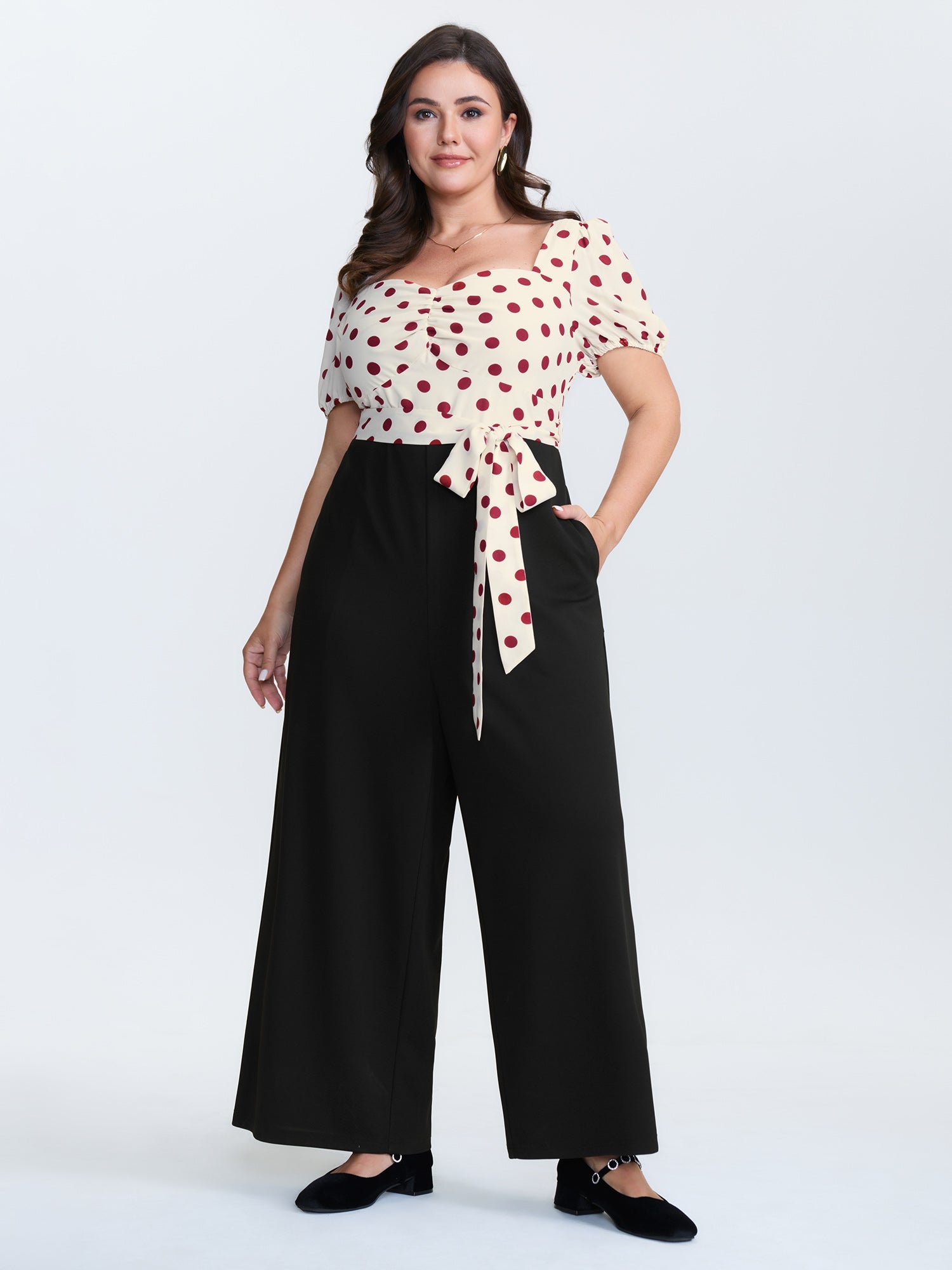 Polka Dots Waist-Tie Jumpsuit