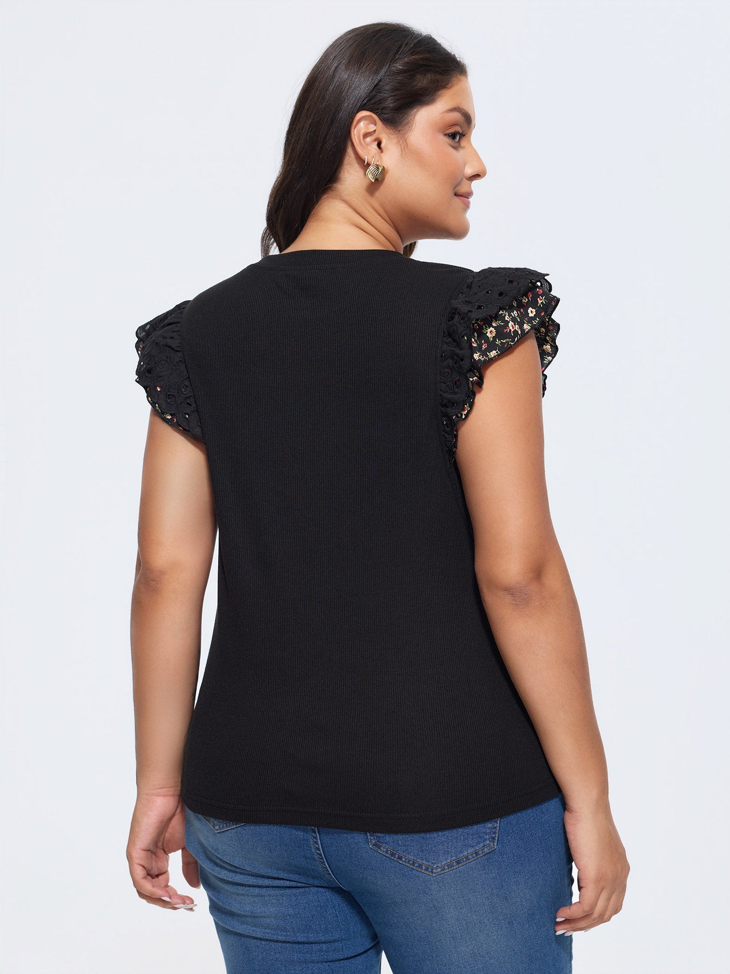 Stretchy Flutter Sleeve Fitted T-Shirt
