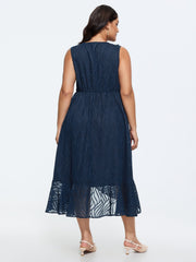Sheer Textured Ruffled Wrap Midi Dress