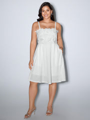 3D Floral Applique Square Cami Mini Dress