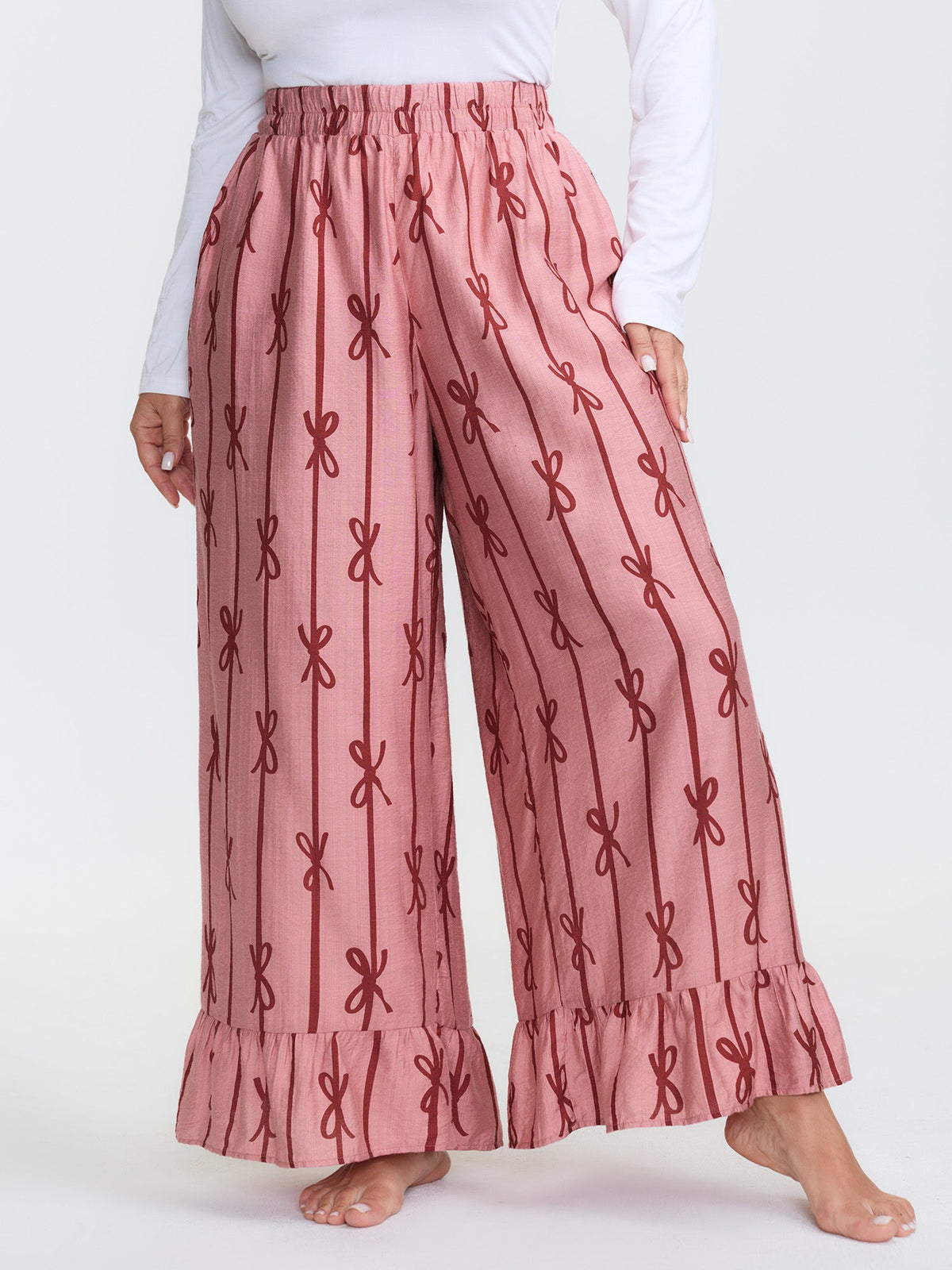 Bowknot Stripes Wide-Leg Lounge Bottoms
