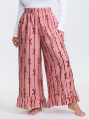 Bowknot Stripes Wide-Leg Lounge Bottoms