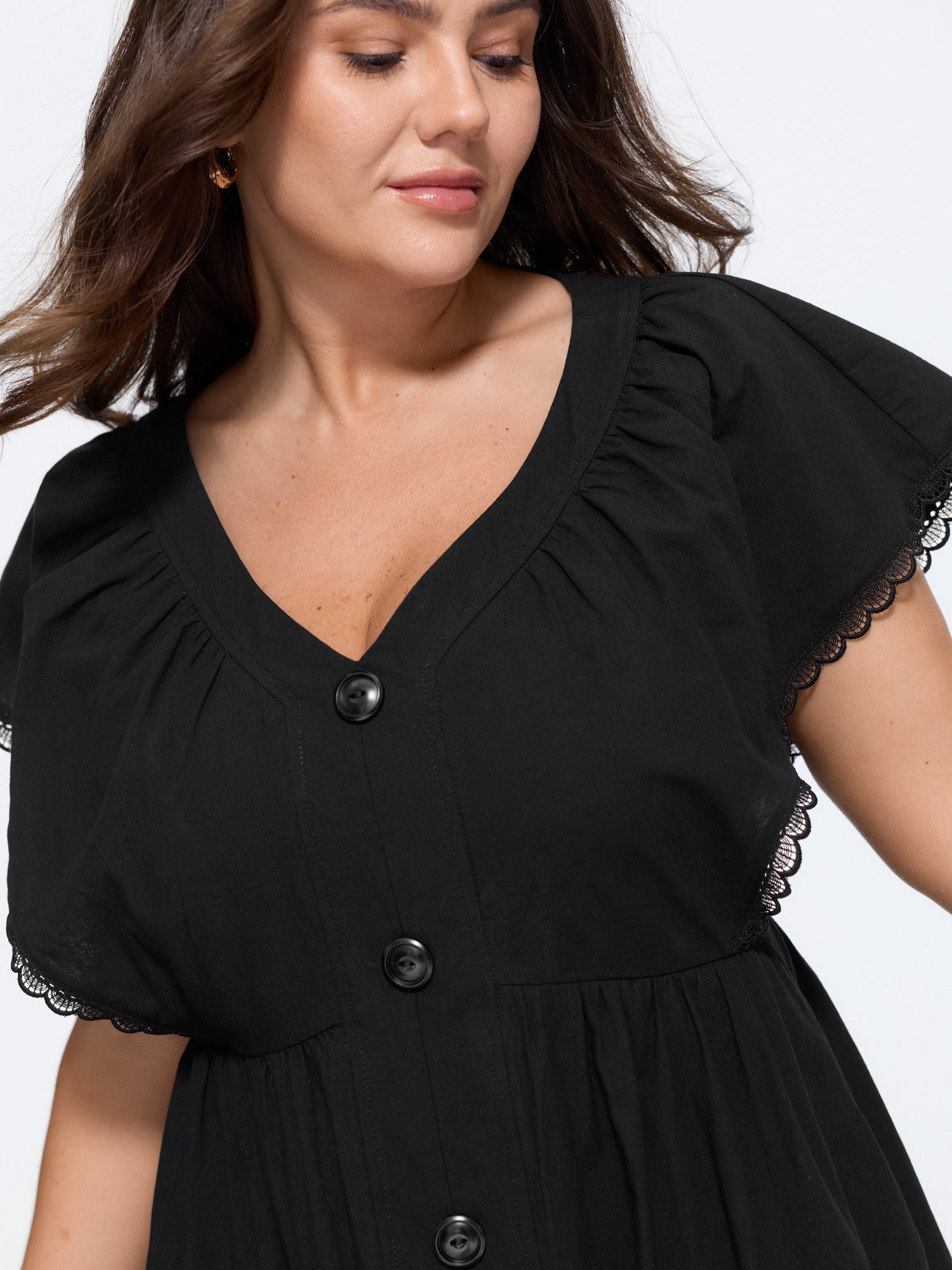Cotton Button-Front Split Hem Midi Dress