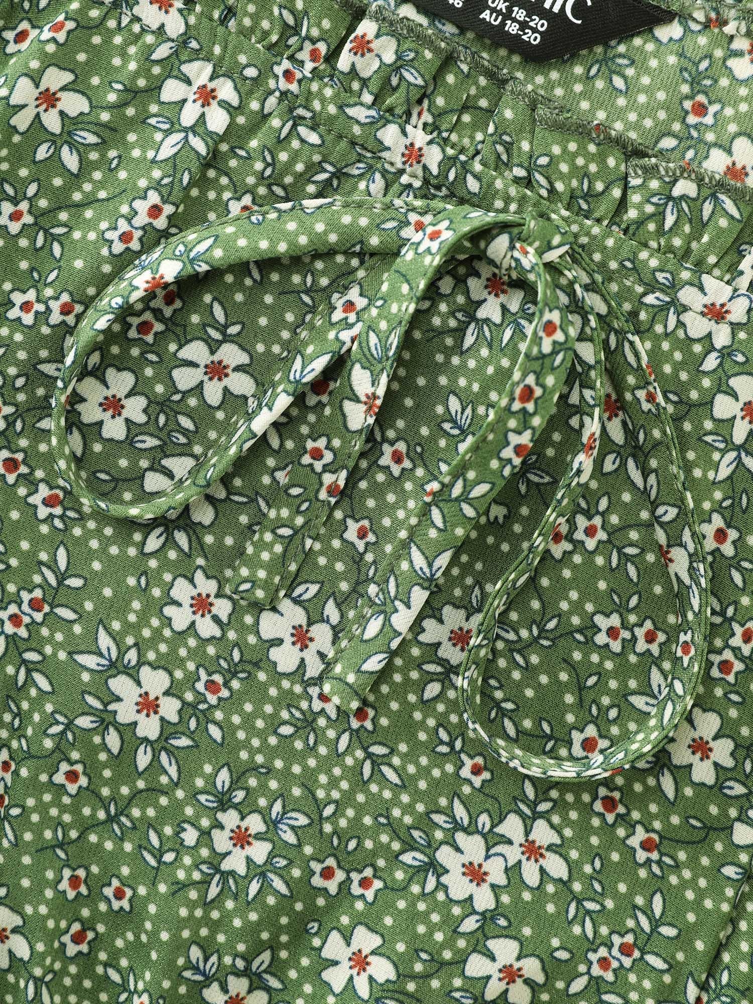 Floral Print Shirred Pockets Midi Dress
