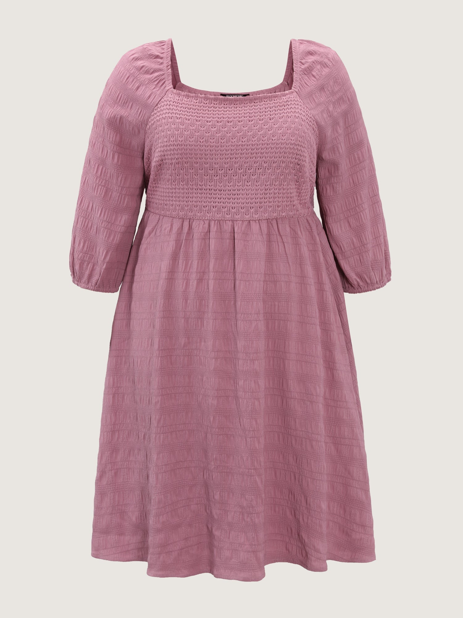 Textured Shirred Bodice Square Neckline Mini Dress