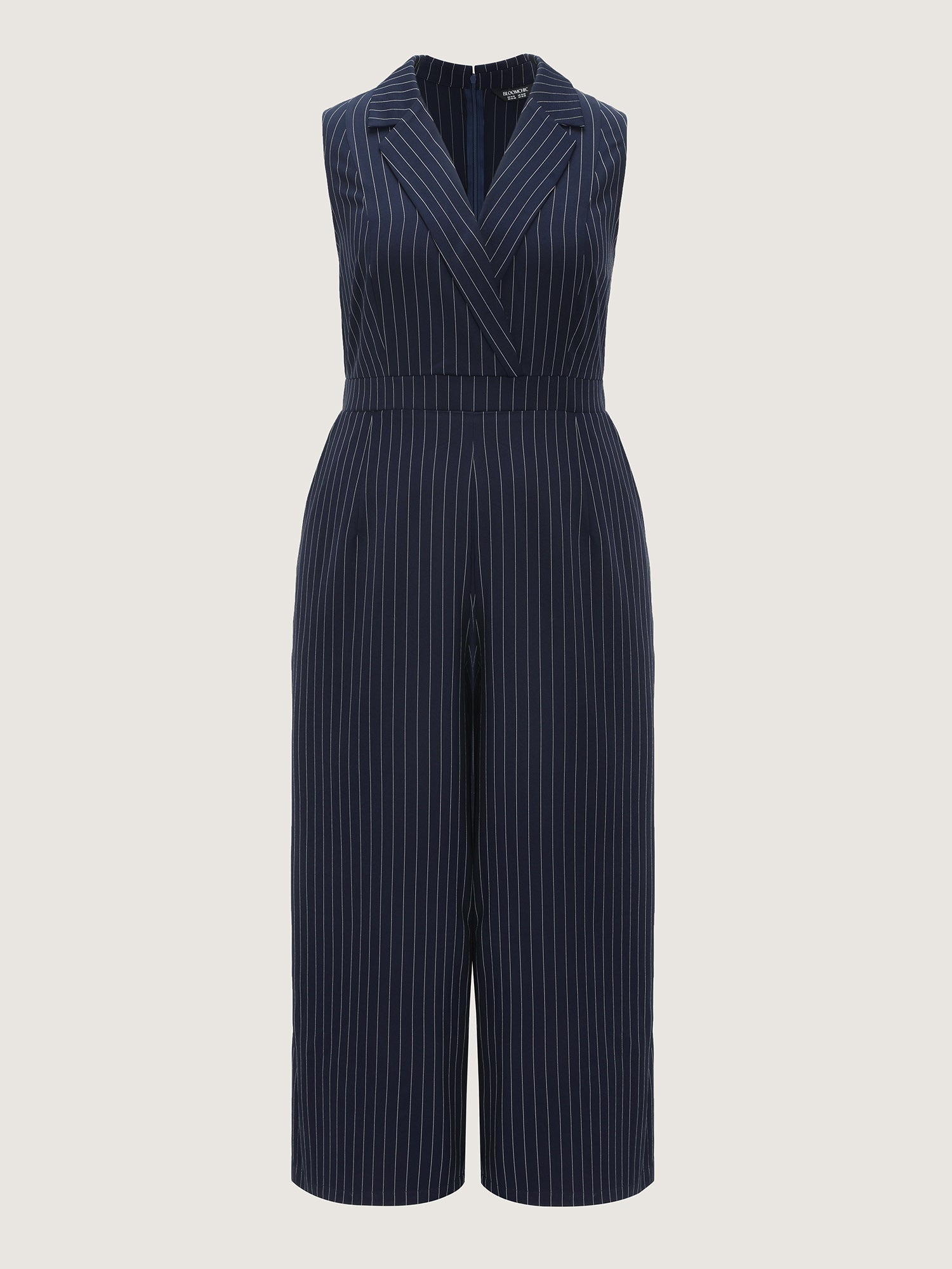 Striped Print Collared Sleeveless Jumpsuit