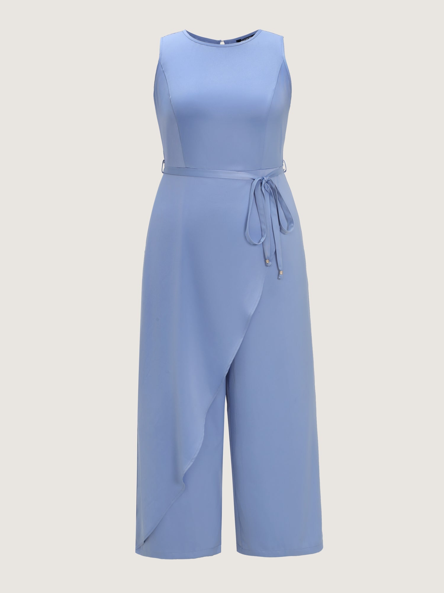 Layered Satin Waist-Tie Jumpsuit