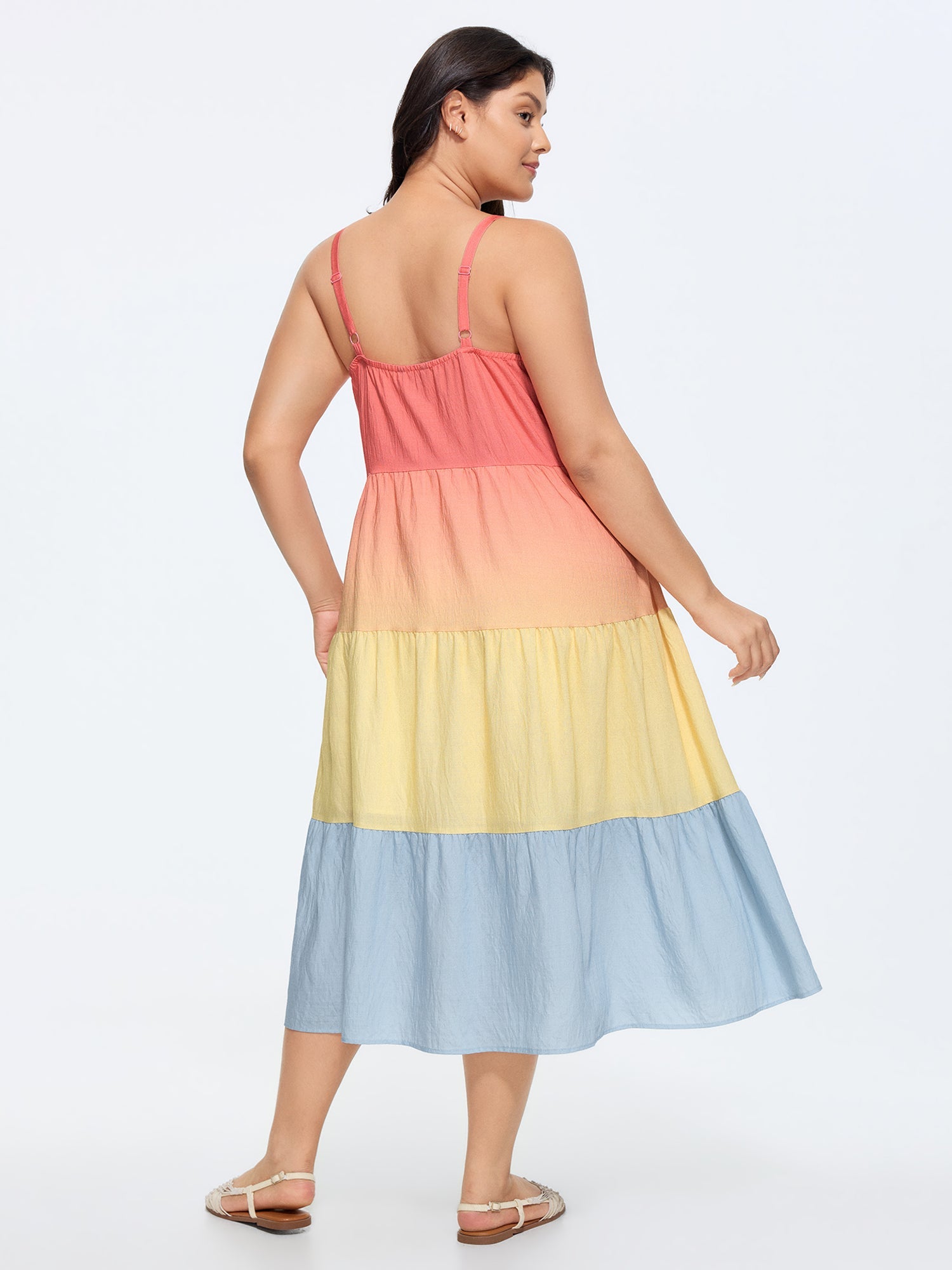 Colorblock Tiered Cami Midi Dress