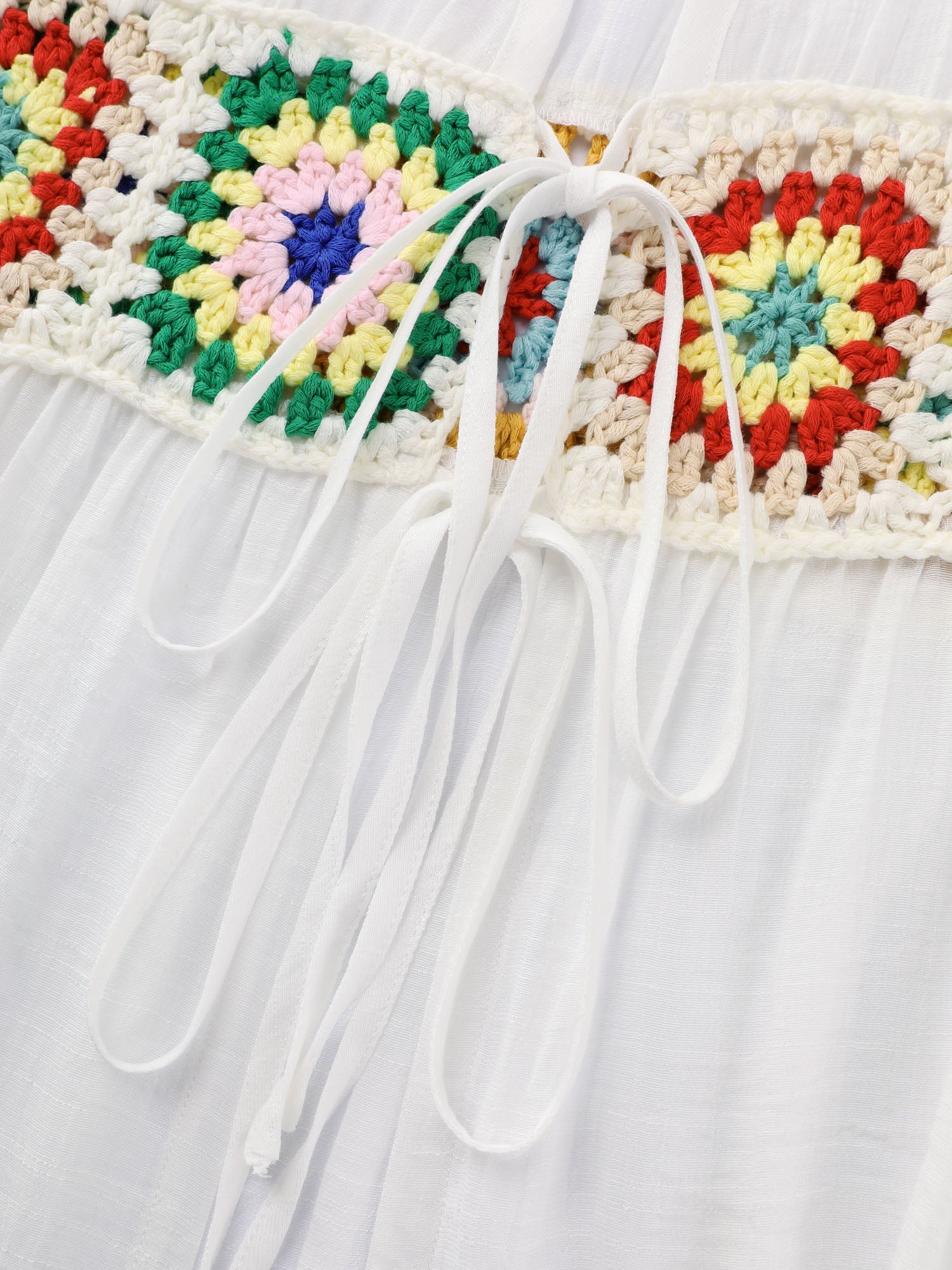 Colorful Crochet Floral Waist-Defining Swim Cover-Up
