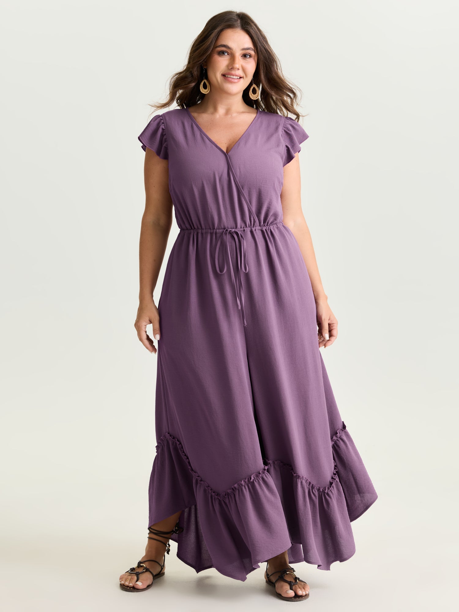 Ruffled Drawstring Waist Flowy Jumpsuit