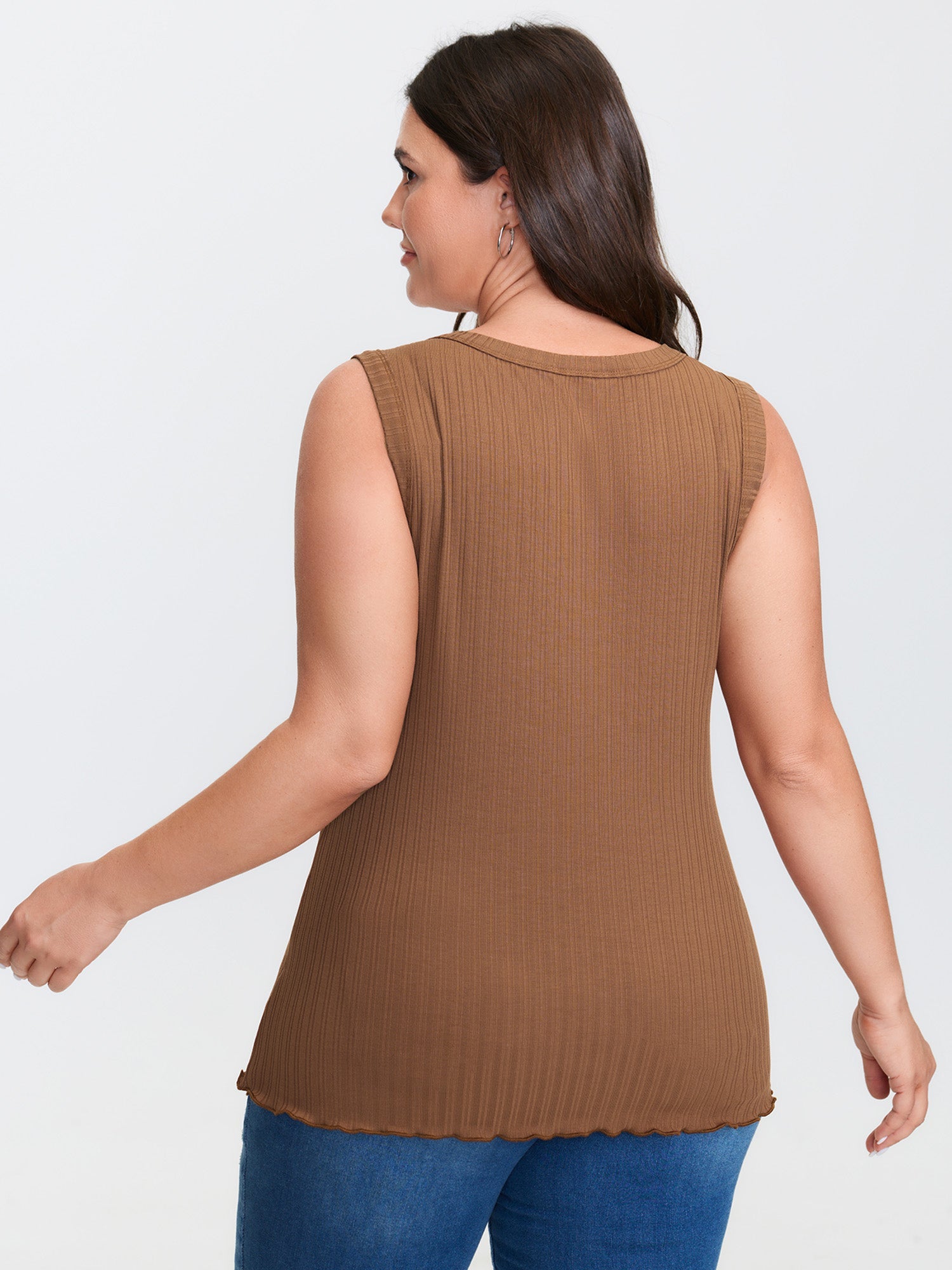 Stretchy Ribbed V-Neck Fitted Tank Top