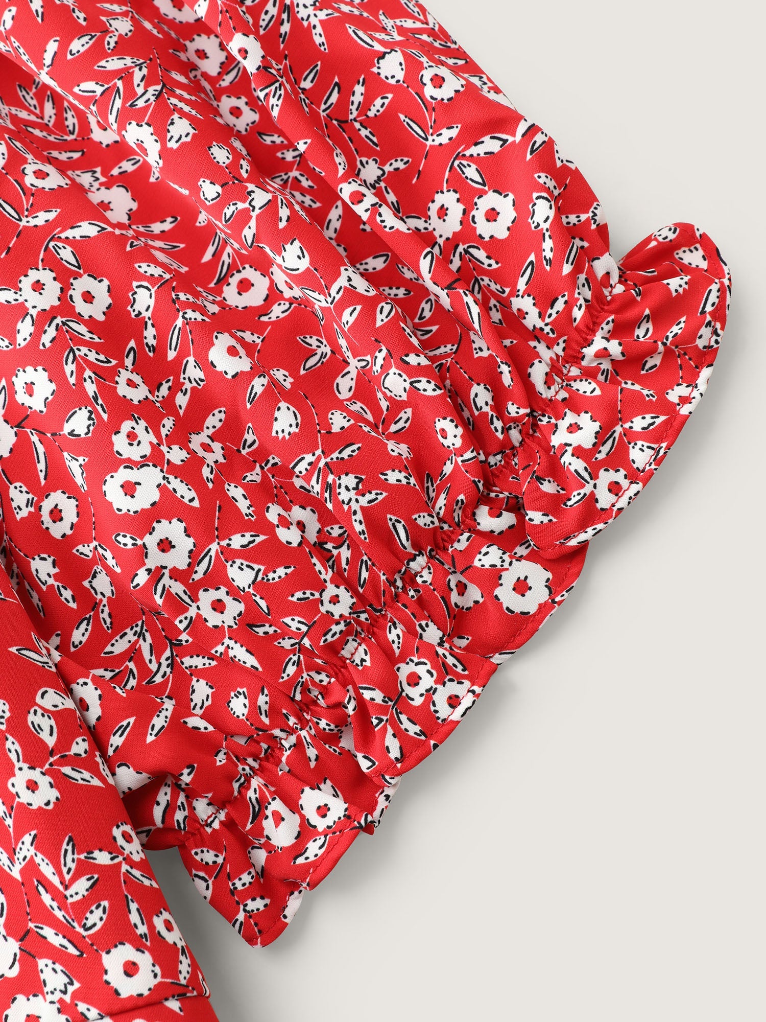 Micro Floral Print Shirred Bow-Tie Mini Dress