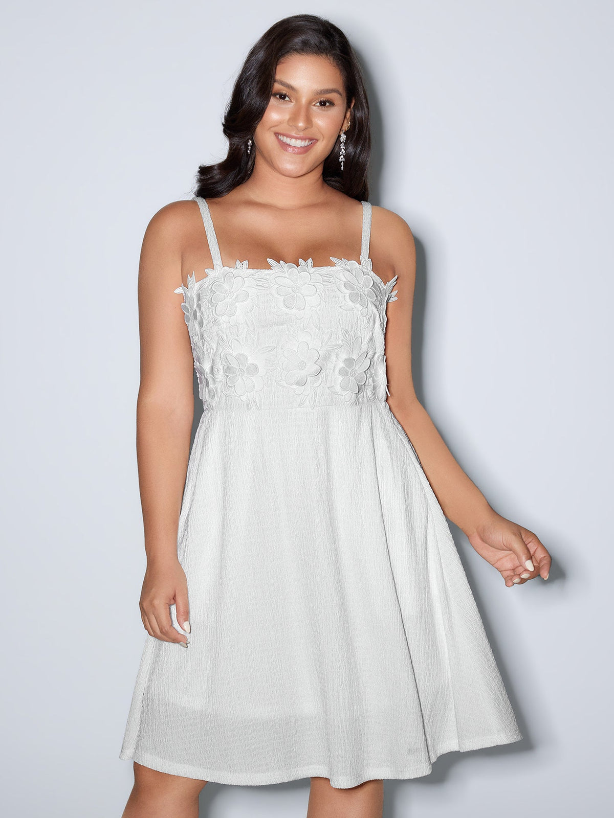 3D Floral Applique Square Cami Mini Dress