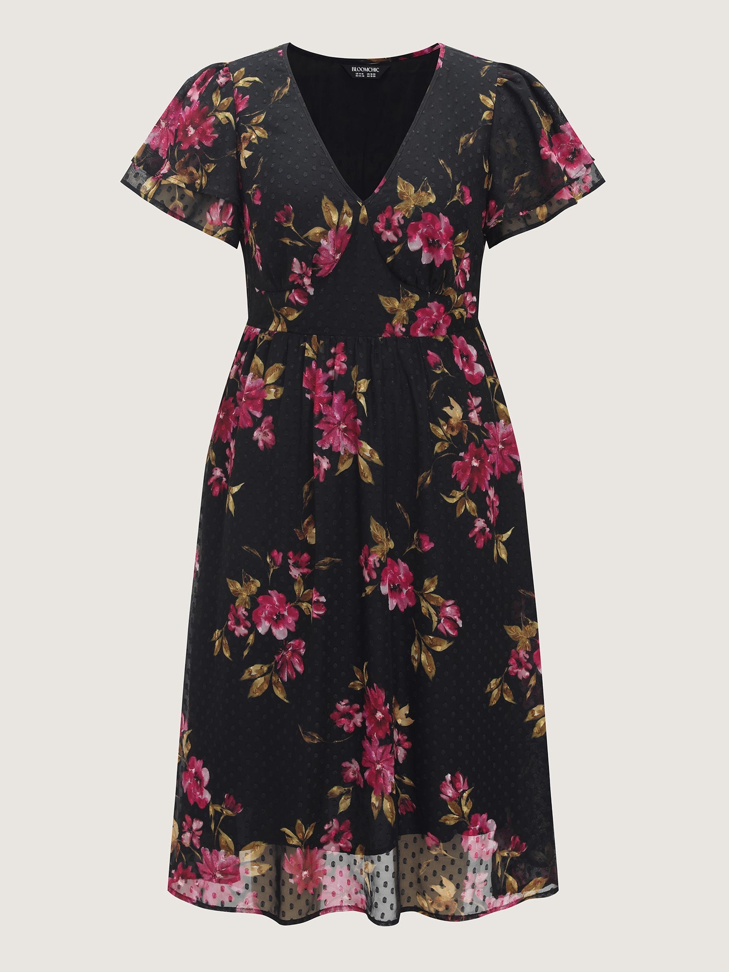 Romantic Floral Print Layered Sleeve Midi Dress