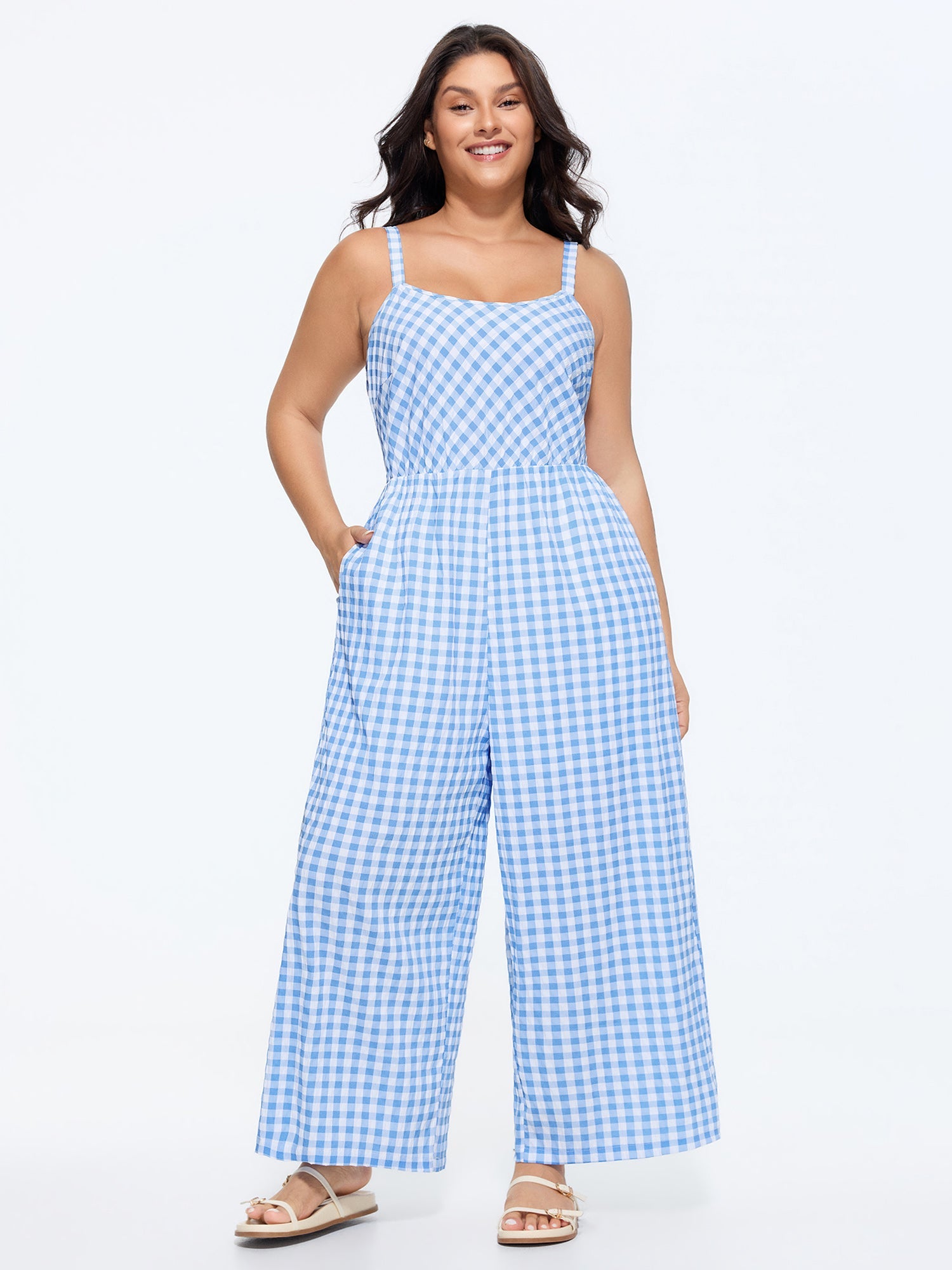 Checkered Print Back Bow-Tie Jumpsuit