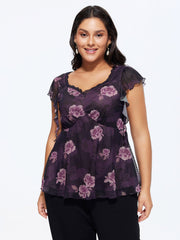 Lace Trim Floral Print Knit Top