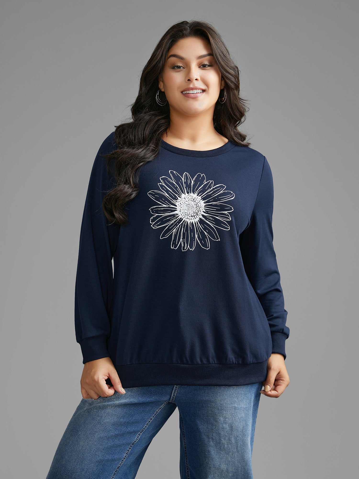 Floral Print Crew Neck Sweatshirt