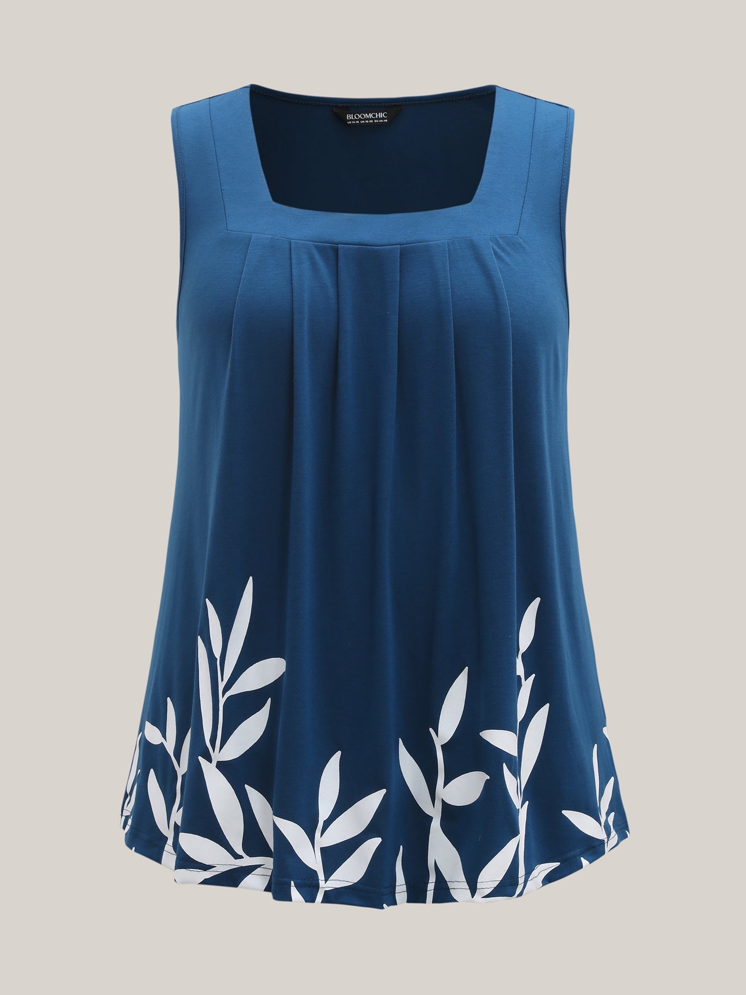 Leafy Printed Hem Pleated Sleeveless Top