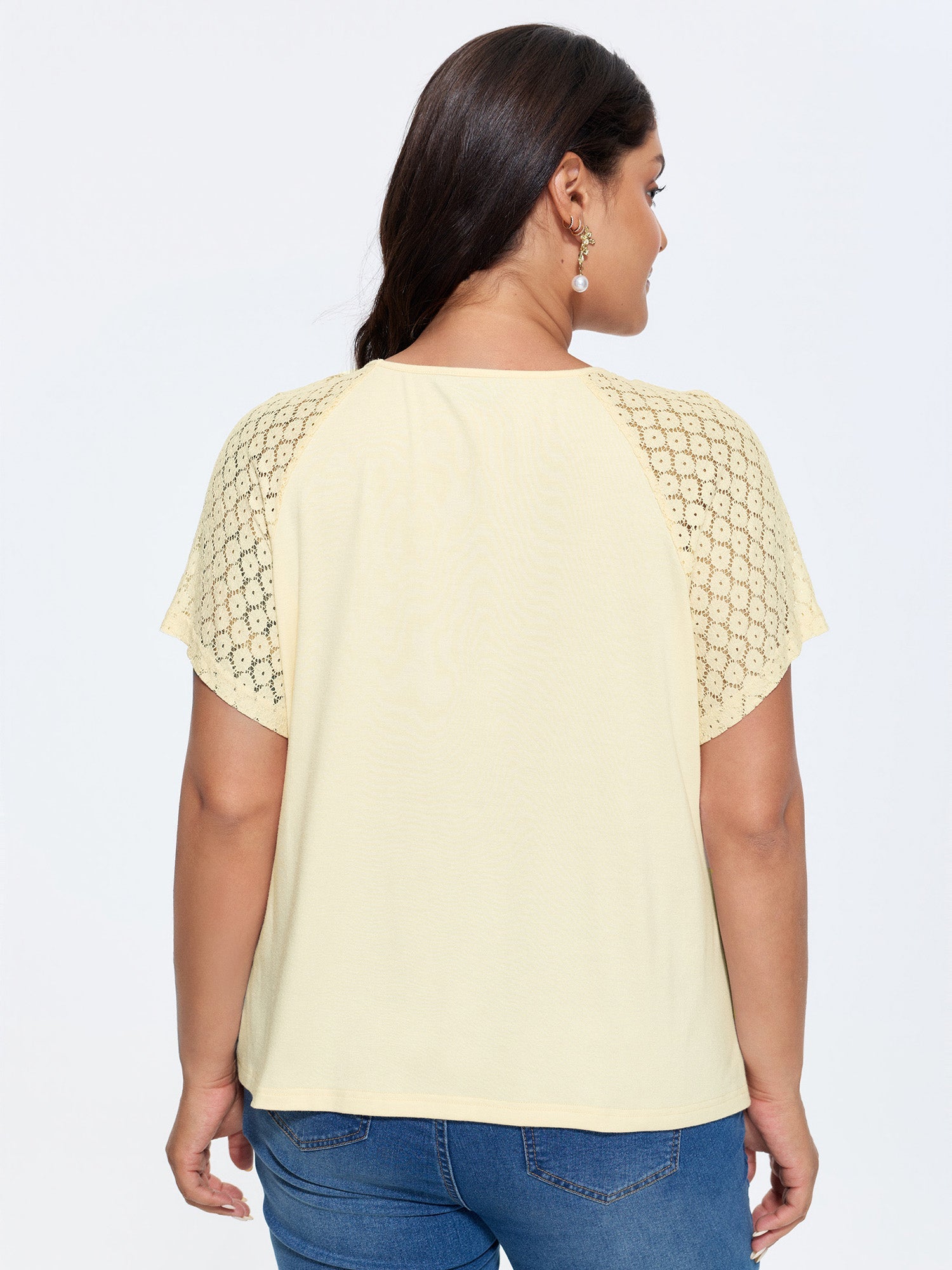 Sheer Lace Raglan Sleeve Knit Top