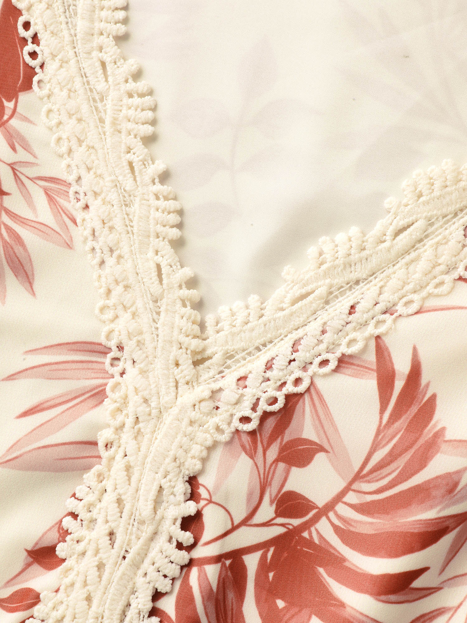 Large Flower Print Lace Trim Maxi Dress